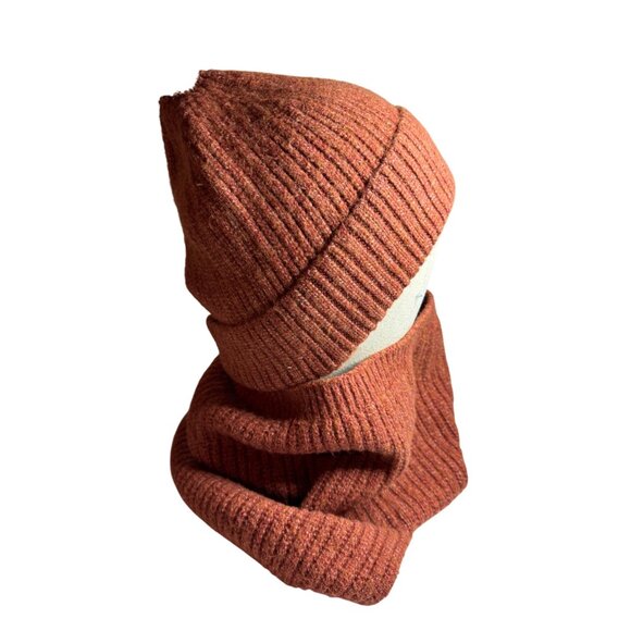 Universal Threads Beanie with Neck Warmer Rust Ribbed Cotton Blend - Picture 4 of 9